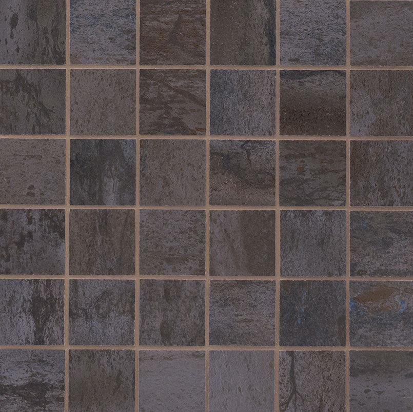 2x2 Oxide Mosaic Concrete-Look Matte Textured Porcelain Tile Charcoal Brown