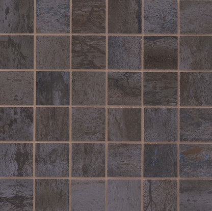 2x2 Oxide Mosaic Concrete-Look Matte Textured Porcelain Tile Charcoal Brown