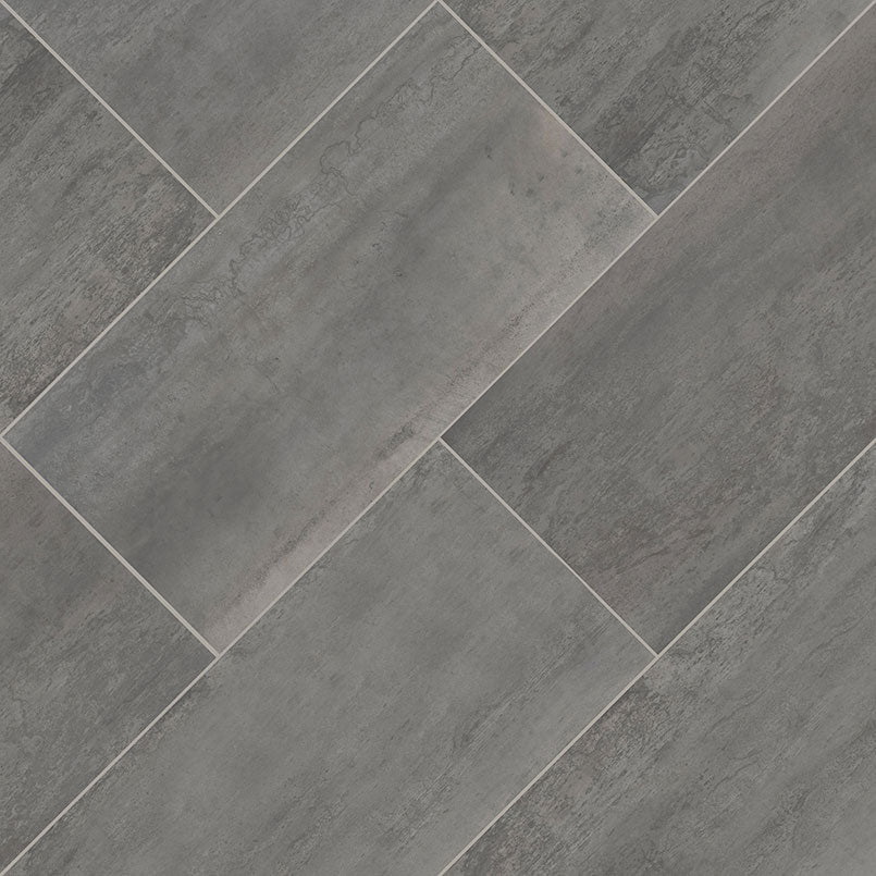 12x24 Oxide Concrete-Look Matte Textured Porcelain Tile Charcoal Grey