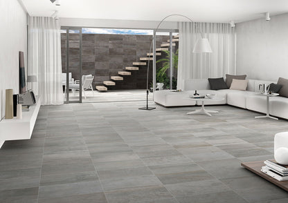 12x24 Oxide Concrete-Look Matte Textured Porcelain Tile Charcoal Grey