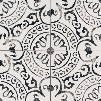 8x8 Kenzzi Pal Moroccan Encaustic-Look Matte Smooth Porcelain Tile Black Ivory