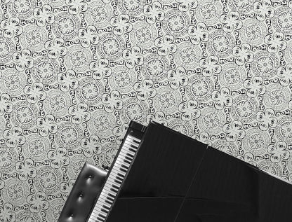 8x8 Kenzzi Pal Moroccan Encaustic-Look Matte Smooth Porcelain Tile Black Ivory