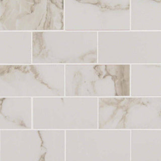 2x4 Pietra Calacatta Mosaic Marble-Look Polished Smooth Porcelain Tile