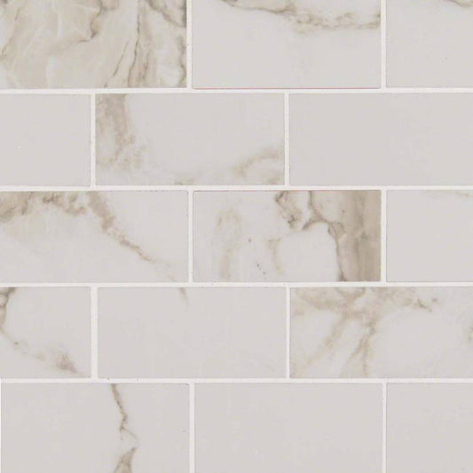 2x4 Pietra Calacatta Mosaic Marble-Look Polished Smooth Porcelain Tile