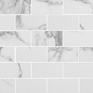 Soft White - 2x4 Pietra Statuario Mosaic Marble-Look Polished Smooth Porcelain Tile