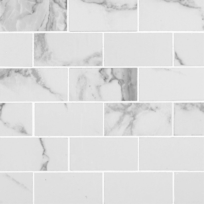 2x4 Pietra Statuario Mosaic Marble-Look Polished Smooth Porcelain Tile Soft White