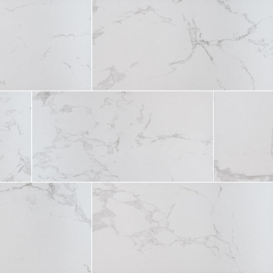 12x24 Praia Marble-Look Matte Smooth Porcelain Tile White