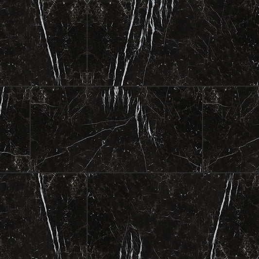 24x48 Regallo Midnight Marble-Look Polished Smooth Porcelain Tile Jet Black