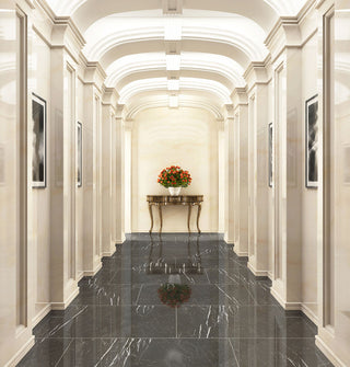 Jet Black - 24x48 Regallo Midnight Marble-Look Polished Smooth Porcelain Tile