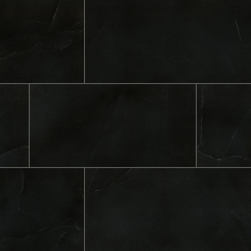 12x24 Regallo White Vein Marble-Look Polished Smooth Porcelain Tile Deep Black