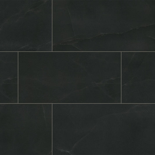 12x24 Regallo White Vein Marble-Look Matte Smooth Porcelain Tile Deep Black