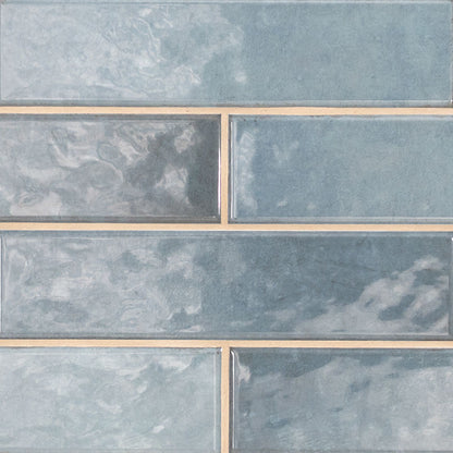 3x12 Renzo Patterned Natural-Look Glossy Textured Ceramic Tile Light Blue