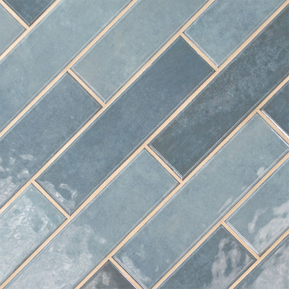 3x12 Renzo Patterned Natural-Look Glossy Textured Ceramic Tile Light Blue