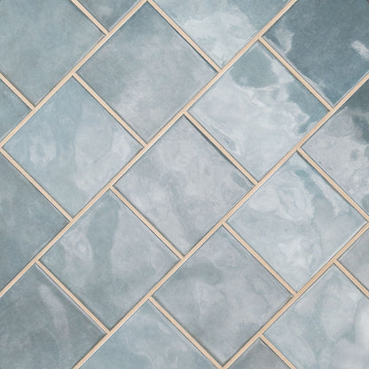 5x5 Renzo Patterned Natural-Look Glossy Textured Ceramic Tile Light Blue