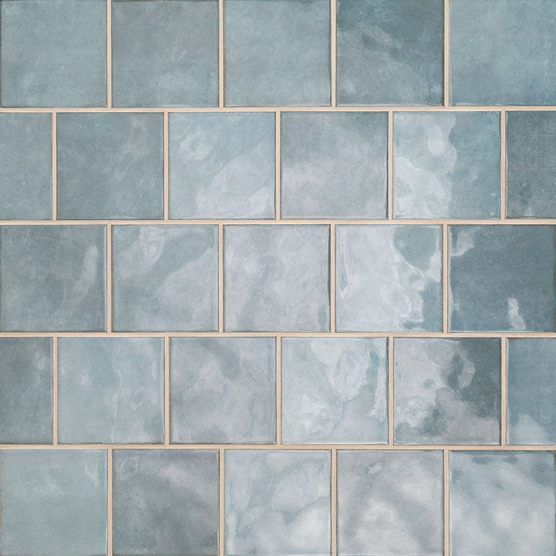 5x5 Renzo Patterned Natural-Look Glossy Textured Ceramic Tile Light Blue