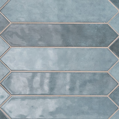 2.5x13 Renzo Picket Patterned Natural-Look Glossy Textured Ceramic Tile Light Blue