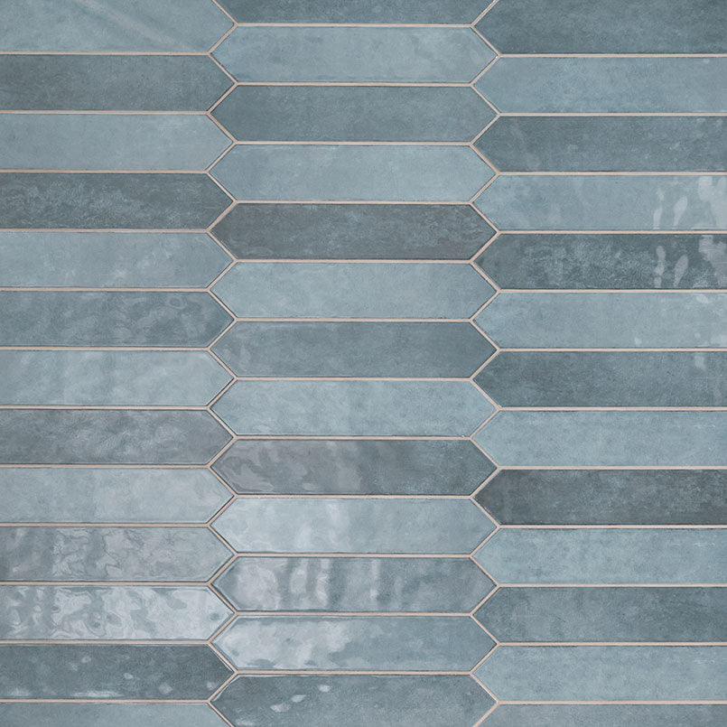 2.5x13 Renzo Picket Patterned Natural-Look Glossy Textured Ceramic Tile Light Blue