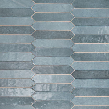 2.5x13 Renzo Picket Patterned Natural-Look Glossy Textured Ceramic Tile Light Blue