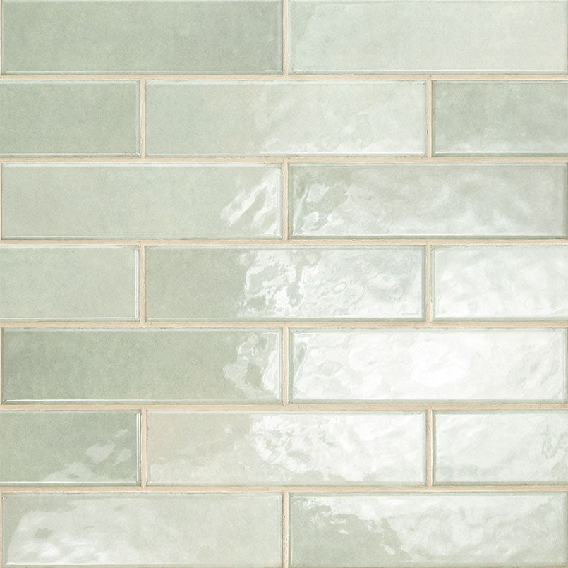 3x12 Renzo Patterned Natural-Look Glossy Textured Ceramic Tile Light Green