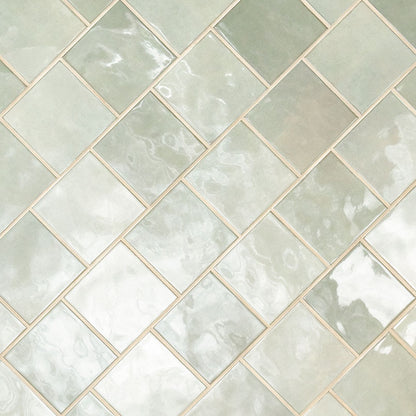 5x5 Renzo Patterned Natural-Look Glossy Textured Ceramic Tile Light Green