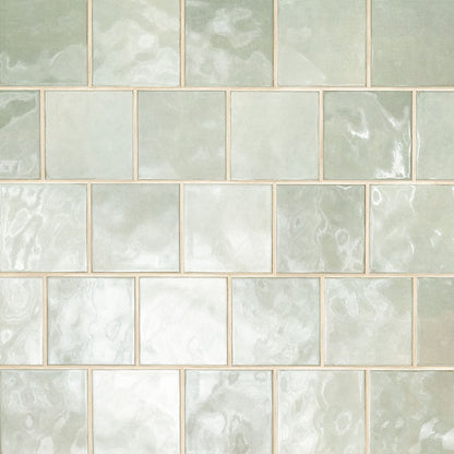 5x5 Renzo Patterned Natural-Look Glossy Textured Ceramic Tile Light Green
