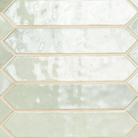 2.5x13 Renzo Picket Patterned Natural-Look Glossy Textured Ceramic Tile Light Green