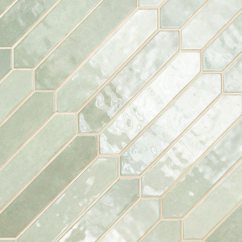 2.5x13 Renzo Picket Patterned Natural-Look Glossy Textured Ceramic Tile Light Green