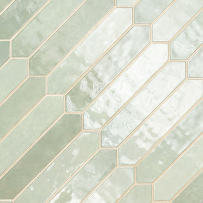 2.5x13 Renzo Picket Patterned Natural-Look Glossy Textured Ceramic Tile Light Green