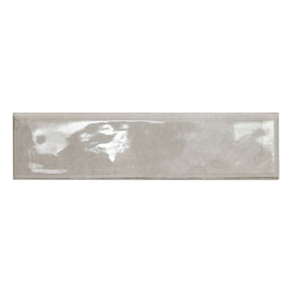 3x12 Renzo Patterned Natural-Look Glossy Textured Ceramic Bullnose Tile Pearl Gray