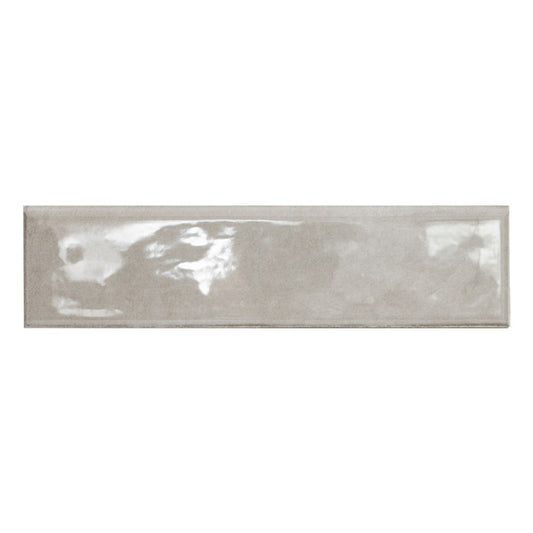 3x12 Renzo Patterned Natural-Look Glossy Textured Ceramic Bullnose Tile Pearl Gray