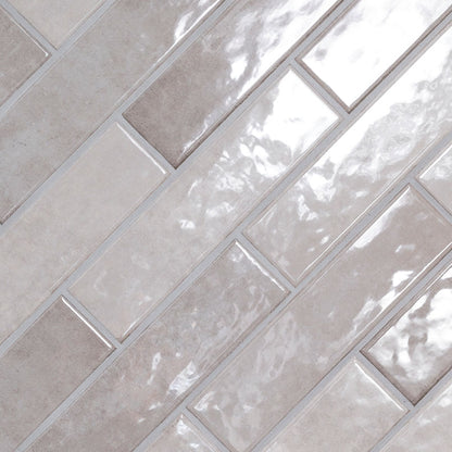 3x12 Renzo Patterned Natural-Look Glossy Textured Ceramic Tile Pearl Gray