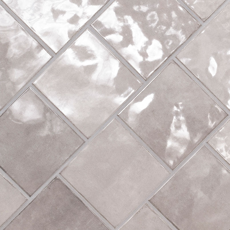 5x5 Renzo Patterned Natural-Look Glossy Textured Ceramic Tile Pearl Gray