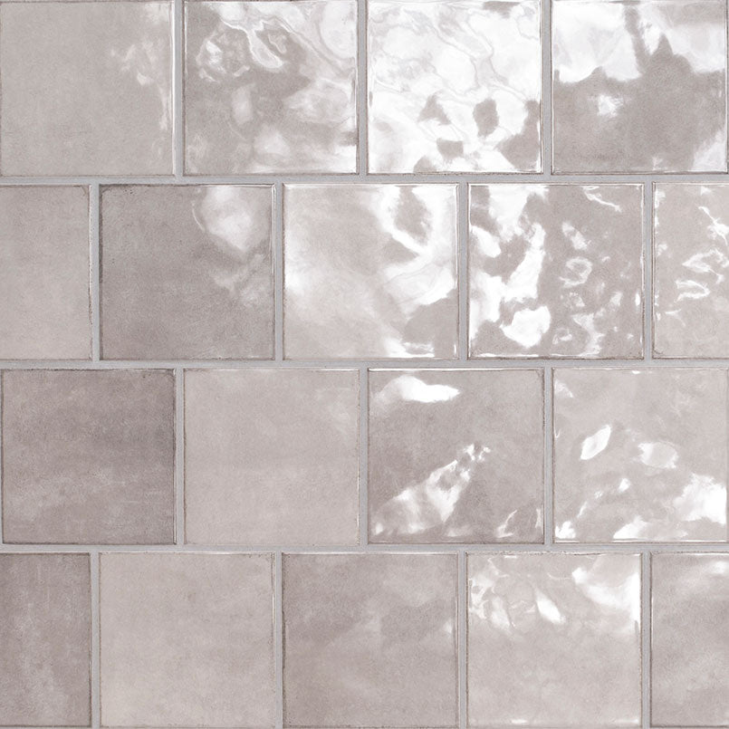 5x5 Renzo Patterned Natural-Look Glossy Textured Ceramic Tile Pearl Gray