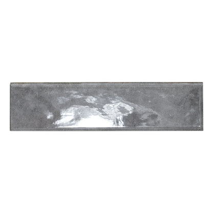 3x12 Renzo Patterned Natural-Look Glossy Textured Ceramic Bullnose Tile Dark Gray