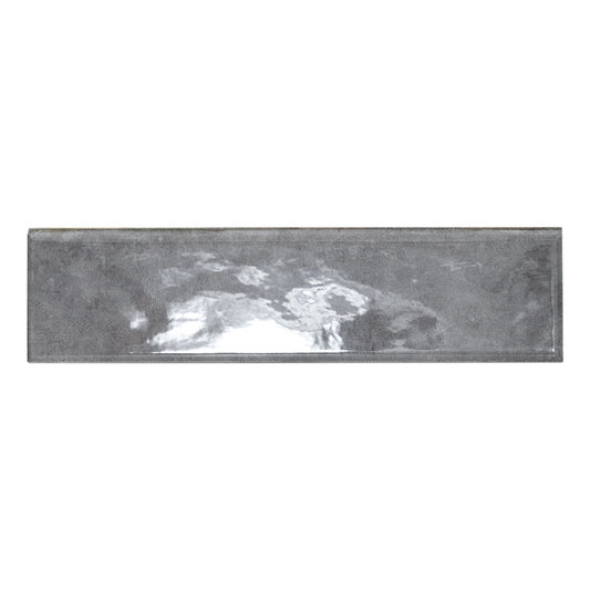 3x12 Renzo Patterned Natural-Look Glossy Textured Ceramic Bullnose Tile Dark Gray