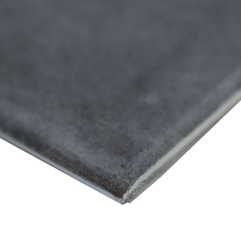 3x12 Renzo Patterned Natural-Look Glossy Textured Ceramic Bullnose Tile Dark Gray