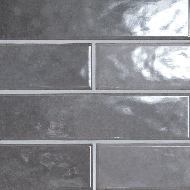 3x12 Renzo Patterned Natural-Look Glossy Textured Ceramic Tile Dark Gray
