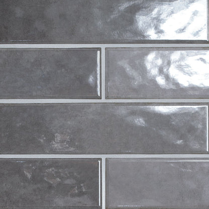 3x12 Renzo Patterned Natural-Look Glossy Textured Ceramic Tile Dark Gray