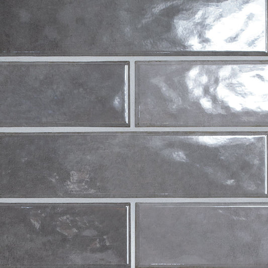 3x12 Renzo Patterned Natural-Look Glossy Textured Ceramic Tile Dark Gray