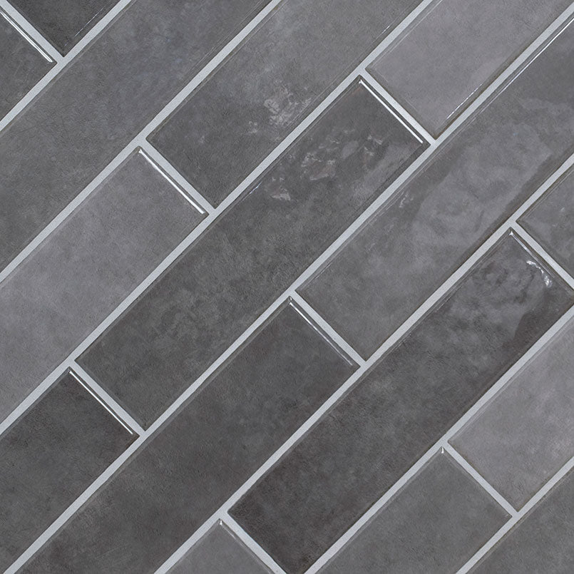 3x12 Renzo Patterned Natural-Look Glossy Textured Ceramic Tile Dark Gray