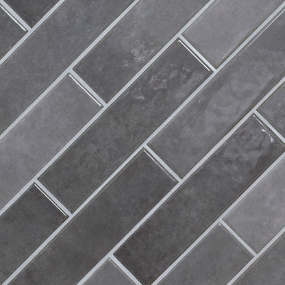 3x12 Renzo Patterned Natural-Look Glossy Textured Ceramic Tile Dark Gray