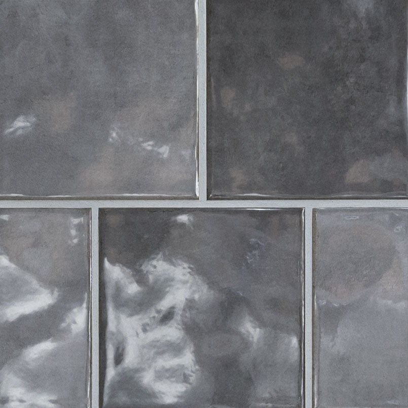 5x5 Renzo Patterned Natural-Look Glossy Textured Ceramic Tile Dark Gray