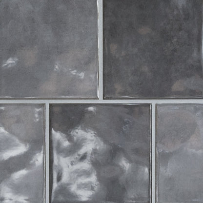 5x5 Renzo Patterned Natural-Look Glossy Textured Ceramic Tile Dark Gray