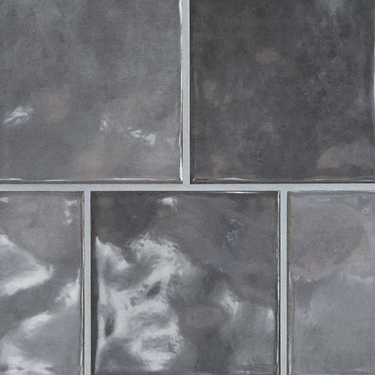 5x5 Renzo Patterned Natural-Look Glossy Textured Ceramic Tile Dark Gray