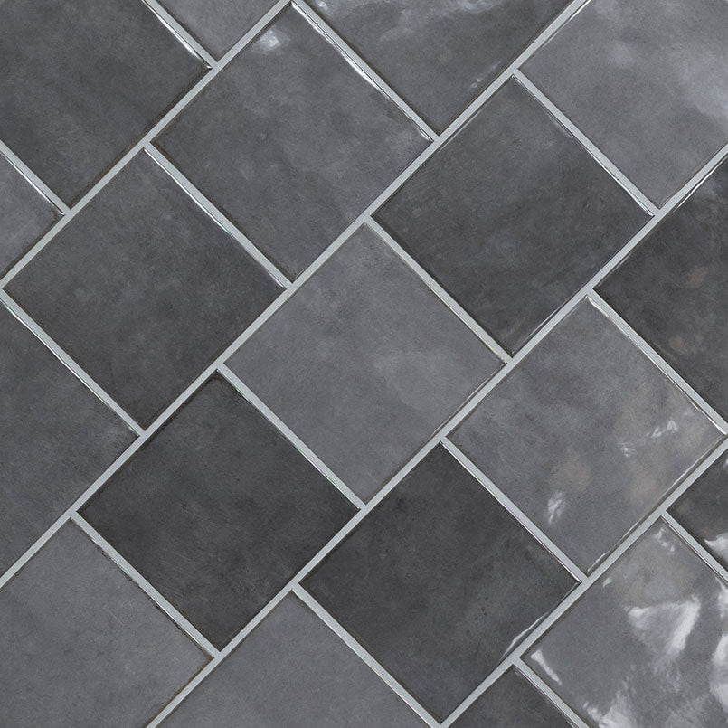5x5 Renzo Patterned Natural-Look Glossy Textured Ceramic Tile Dark Gray