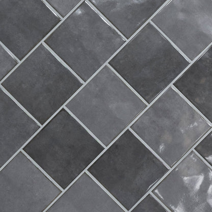 5x5 Renzo Patterned Natural-Look Glossy Textured Ceramic Tile Dark Gray
