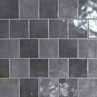 5x5 Renzo Patterned Natural-Look Glossy Textured Ceramic Tile Dark Gray