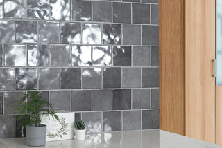 Dark Gray - 5x5 Renzo Patterned Natural-Look Glossy Textured Ceramic Tile