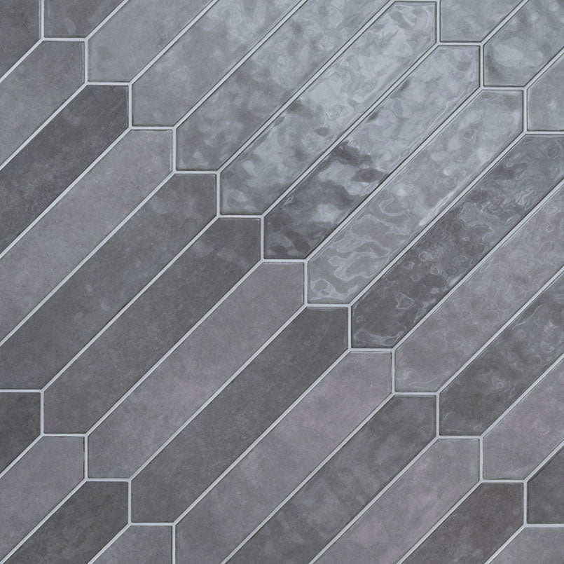 2.5x13 Renzo Picket Patterned Natural-Look Glossy Textured Ceramic Tile Dark Gray