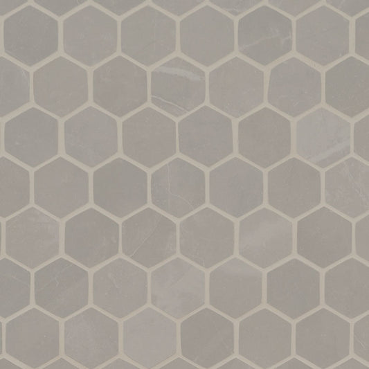 2x2 Sande Hexagon Mosaic Stone-Look Matte Smooth Porcelain Tile Grey Stone
